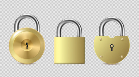 mockup closed brass padlocks shapes realistic vector