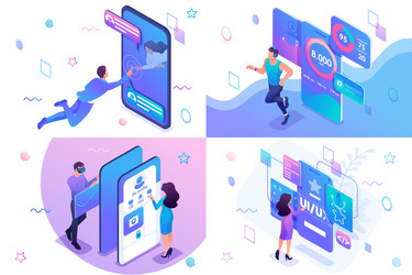 set isometric concept user interface development vector