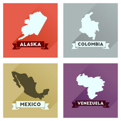 concept flat icons with long shadow maps countries vector image