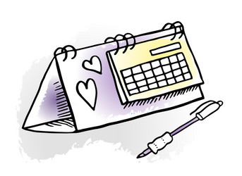 Table with open calendar pen vector