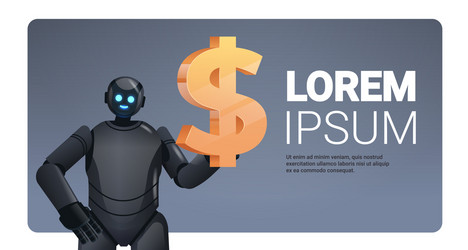 black robot holding dollar icon saving money vector