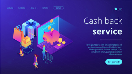 Cash back isometric 3d landing page vector