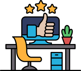 a computer monitor with thumbs up symbol vector image