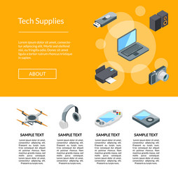 Isometric gadgets icons page template vector