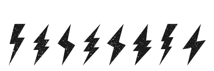 lightning bolt icons with grunge texture isolated vector image