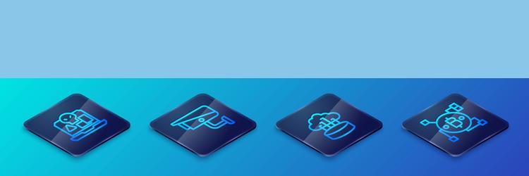 set isometric line network cloud connection vector image