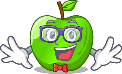 geek character ripe green apple with leaf vector image