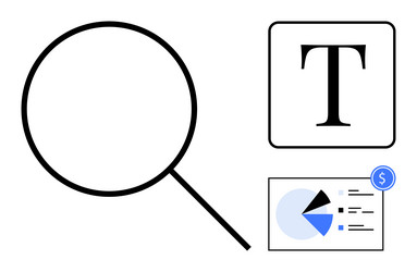 magnifying glass text box and data chart vector image