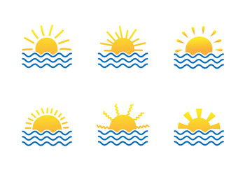 Sunrise and sea cartoon logo temlates collection vector