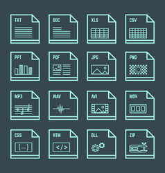 file formats minimal outline design icons set vector image