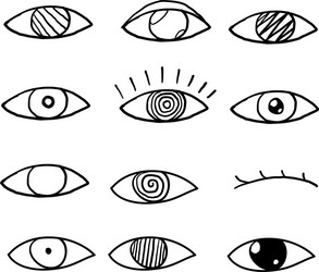 Hand drawn outline eye icons open and closed eyes vector