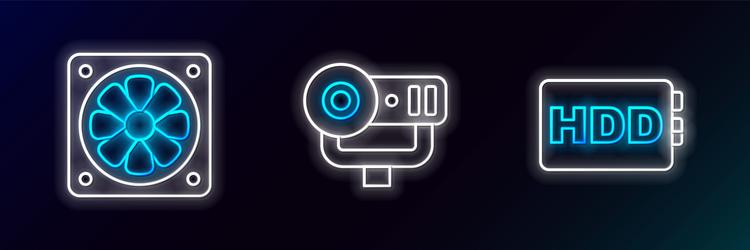 set line hard disk drive hdd computer cooler vector image