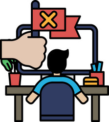 a man is sitting at desk with computer vector image