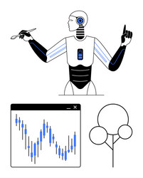 ai robot creating art while stock market graph vector image