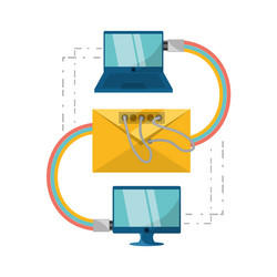 computer connecting with data center information vector image
