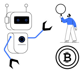 robot interacting with a man discussing vector image