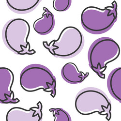 Vegetable seamless pattern eggplant outline vector