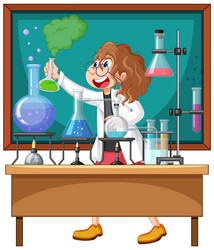 Classroom scene with scientist doing experiment vector