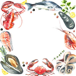 Seafood Watercolor Frame Vector Image