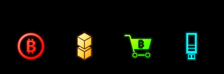 set bitcoin blockchain technology shopping cart vector image