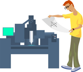CNC Operator Working with Blueprint vector image