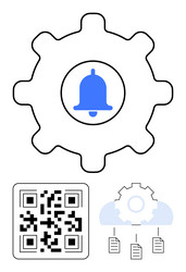 gear with notification bell qr code and cloud vector image