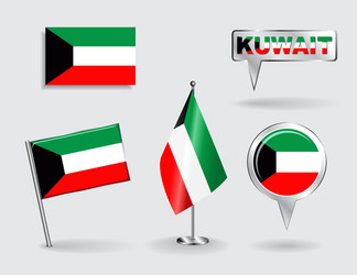 set of kuwait pin icon and map pointer flags vector