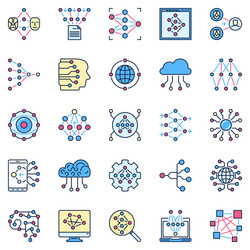 artificial neural network colored icons ai vector