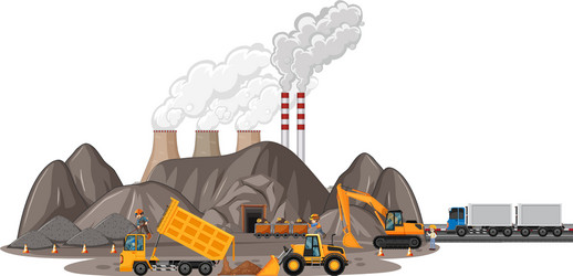 Coal mining scene with different types vector