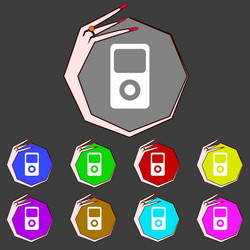 Portable musical player icon set color buttons vector