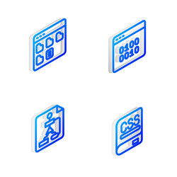 Set isometric line binary code browser files vector