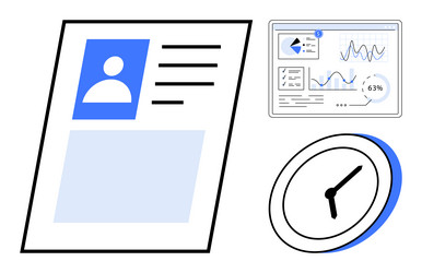 profile document analytics dashboard and clock vector image