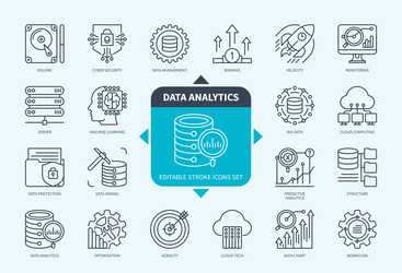 data analytics icons set with description vector image