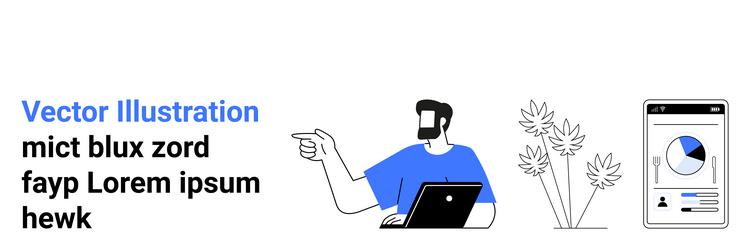 man working on laptop analyzing mobile app charts vector image
