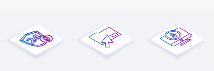 Set isometric line shield with dollar cursor vector