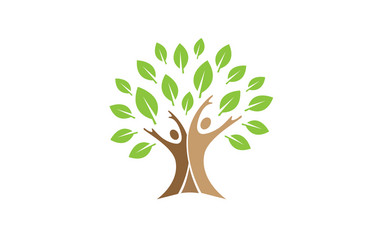 Creative people tree body happy logo Royalty Free Vector