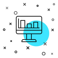 Black line computer monitor with graph chart icon vector