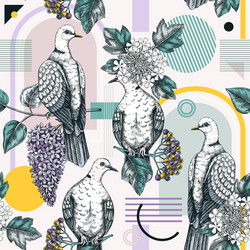 collage style dove background hand-drawn bird vector