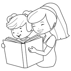 Mother and child reading a book vector