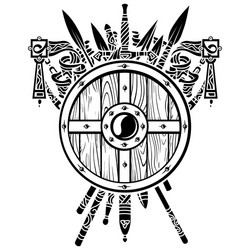 Viking design shield and swords set vector