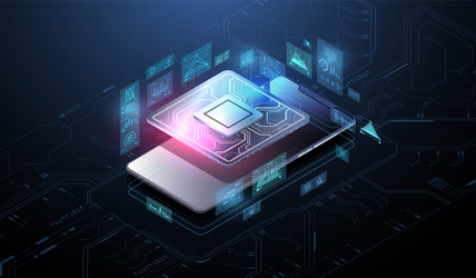 microchip processor with lights effects vector image