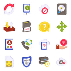 pack of networking flat icons vector image