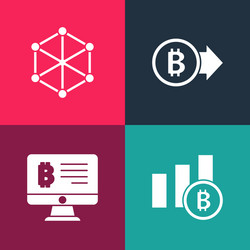 Set pop art pie chart infographic bitcoin mining vector