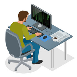 Developer using laptop computer web development vector