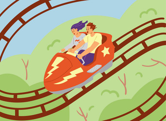 Happy and scared people riding roller coaster Vector Image