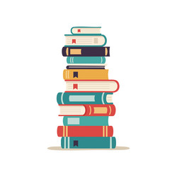 stack of colorful books with bookmarks in flat vector image