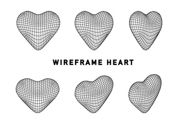 wireframe heart sphere in different positions vector