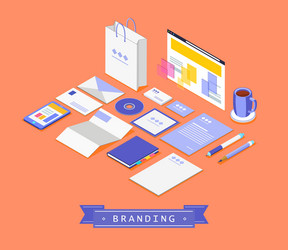 red isometric template design with round element vector image