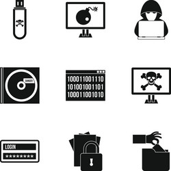 Hacking icons set simple style vector