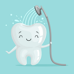 Happy Cartoon Tooth Taking a Shower Vector Image